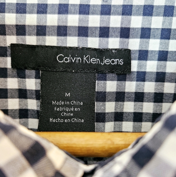 Calvin Klein Jeans Navy and White Gingham Check Button Down M - Picture 4 of 11